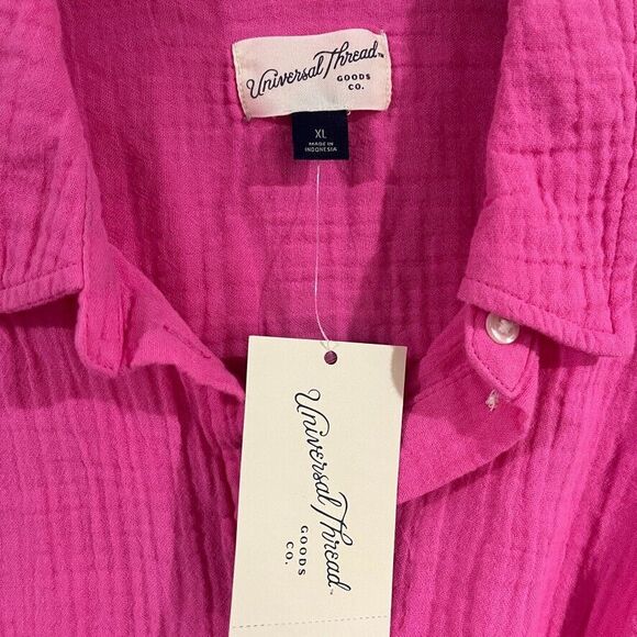 Universal Thread Short Sleeve Gauze Cotton Twist-Front Button Shirt XL Pink - Picture 3 of 7